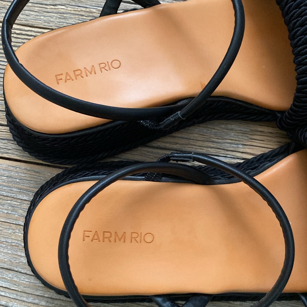 FARM Rio Black Rope Strap Wedge Sandals - Picture 6 of 6